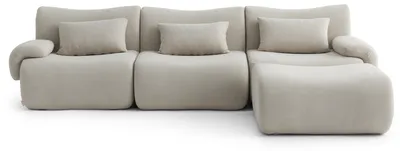 Image de Canapé d'angle modulaire 3 places MILYSOFA SOFATIME avec méridienne, tissu bouclé raffiné, beige pierre