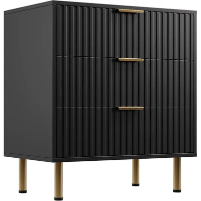 Imagen del producto de Cómoda con 3 cajones - Mesita de noche - Diseño moderno - Frontal con relieves - Amplio espacio de almacenamiento - Madera - Altura 69 cm - Color negro