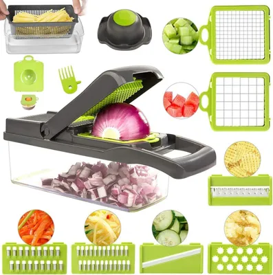 Produktbild von Praktischer Gemüseschneider - Manueller Zwiebel- und Gemüseschneider 01265719 - 15-teiliges Set - Dicer, Slicer, Reibe