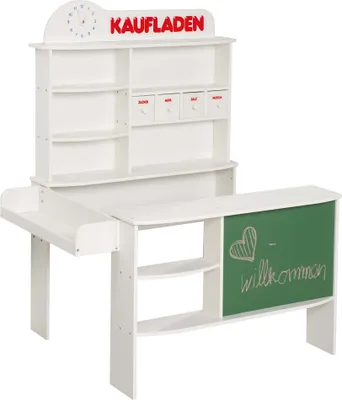 Produktbild von roba Kaufladen, Holz weiß, Verkaufsstand, 4 Schubladen, Uhr, Tafel, Theke, Seitentheke
