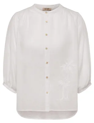 Produktbild von Bluse Tahiti Flair aus reiner Baumwolle mit Stickerei und Stehkragen Weiß Größe 44