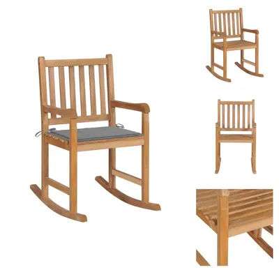 Produktbild von vidaXL Schaukelstuhl mit Grauem Kissen Massivholz Teak - Gartenstühle