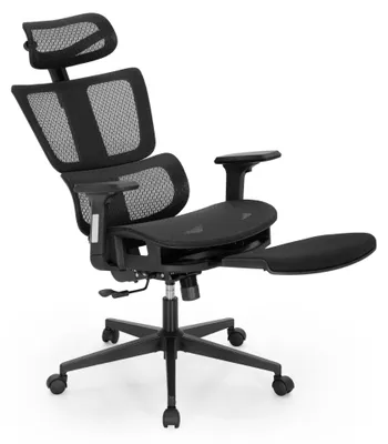 Immagine prodotto di Sedia da ufficio ergonomica con poggiapiedi - Tessuto a rete nero - Capacità di carico: 136 kg - Poggiatesta regolabile