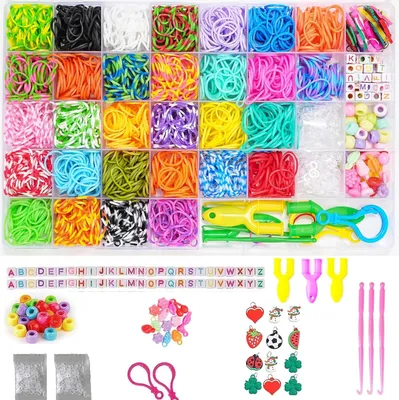 Imagen del producto de Un set con más de 2500 bandas elásticas de colores, incluyendo cuentas y accesorios, ideal para niños