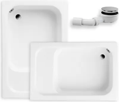 Productafbeelding van Douchebak rechthoekig 120x80x40,5, sanitair acryl, glad oppervlak | Inclusief afvoerkit (⌀50 mm) en voetjes | Antislip douchebak | BADLAND RONI