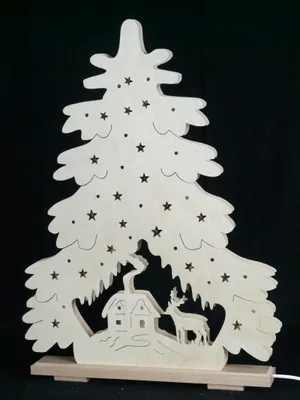 Produktbild von Schwibbogen mit Tanne mit Hirsch und Beleuchtung BxHxT 44x51x7cm NEU