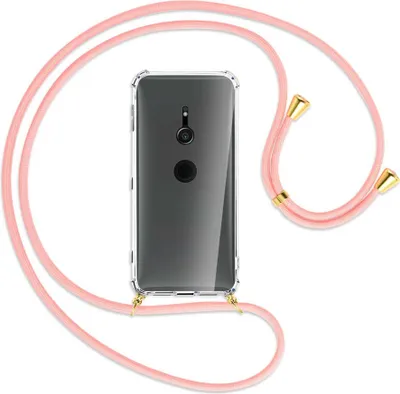 Produktbild von Handykette Backcover-Schutzhülle mit Band (Metall goldfarben) für Sony Xperia XZ2 - rosa
