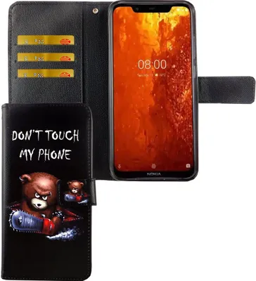 Productafbeelding van Nokia 8.1 / Nokia X7 telefoonhoesje, beschermende hoes, flip-case met kaarthouder. "Raak mijn telefoon niet aan."