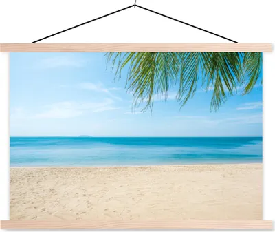Produktbild von MuchoWow® Textilposter Strand - Tropisch - Palme 120x80 cm mit holzfarbenen Rahmen - Aufhängeset