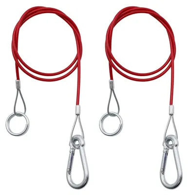 Productafbeelding van 2 stuks afbreekkabel voor aanhangers, 1 meter lang, rood, met karabijnhaak en U-haak