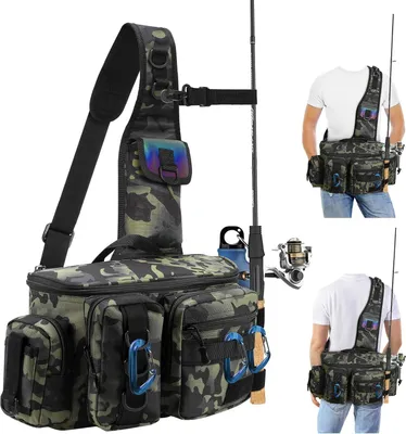 Produktbild von Angelzubehör Große Sling Angeltasche - Wasserdichte Aufbewahrungstaschen für Angelgeräte - Armeegrüne Tasche
