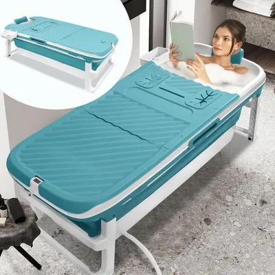 Produktbild von YUENFONG Faltbare Badewanne XL mit Badewannenablage 132x61x54cm, Thermometer, Massagerollen, Badewanne freistehend Verbindbare Dampfsauna verfügbar, tragbare klappbare Bathtub für Dusche & Outdoor