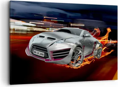 Produktbild von Bild auf Leinwand - Leinwandbild - Sportwagen Feuer Rauch - 120x80cm - Wand Bild - Wanddeko - Leinwanddruck - Bilder - Kunstdruck - Wanddekoration - Leinwand bilder - Wandkunst - AA120x80-2690
