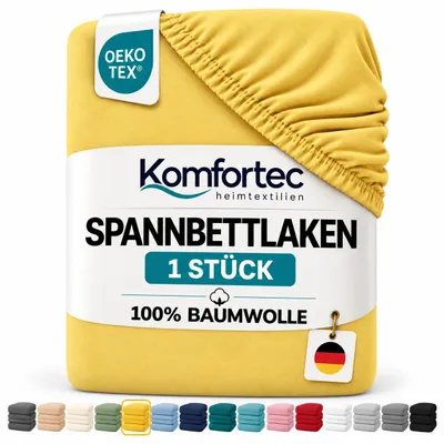 Produktbild von Komfortec Jersey Spannbettlaken 140x200 cm, 100% Baumwolle, Gelb