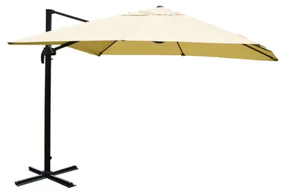 Image de Parasol commercial à pied central HWC-A96, 3 x 4 m (Ø 5 m), polyester, aluminium/acier, 26 kg – Crème
