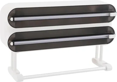 Immagine prodotto di Distributore di pellicola trasparente/srotolatore - Montaggio a parete 3 in 1 con taglierina e portarotolo da cucina - Trasparente - Supporto 28,5 cm - 37,2×21,3 cm - Bronzo