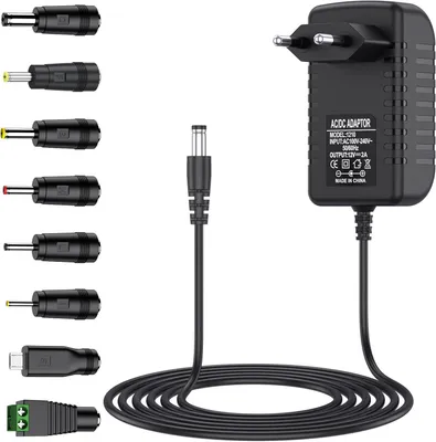 Produktbild von AC-Adapter, 12 V, 2 A, Netzteil: Wandelt 220 V Wechselstrom (AC) in 12 V Gleichstrom (DC) um – Leistungsversorgung, Ladegerät