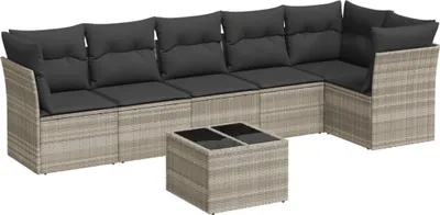Produktbild von vidaXL 7-tlg. Garten-Sofagarnitur mit Kissen Hellgrau Poly Rattan
