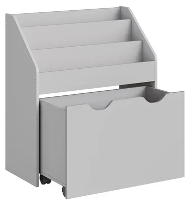 Produktbild von Spielzeugregal auf Rädern – Kinderregal – 3 Regale – MDF – 29,5 x 62,5 x 70 cm – grau