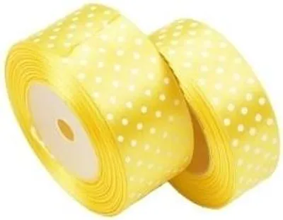 Image de Ruban satiné pour emballer des cadeaux Ruban décoratif jaune à pois 25 mm 22 m