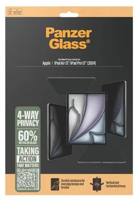 Obrázek produktu pro PanzerGlass ® 4-Way Privacy Screen Protector iPad Air 13" (2024-2025) | iPad 13" Pro (2024-2025) | Ultra-Wide Fit, Apple, Apple - iPad Air 13“ (2026), Apple - iPad Air 13" (2025), Apple - iPad Air 13'' (2024), Apple -..., Aplikace nasucho, Odolné proti poškrábání, Odolný proti nárazům, Průhledná, 1 kusů