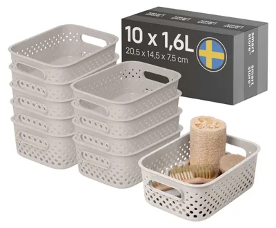 Productafbeelding van SmartStore opbergmand met handgrepen, linnenlook, 10 x 1,6 liter (20,5 x 14,5 x 7,5 cm) | K