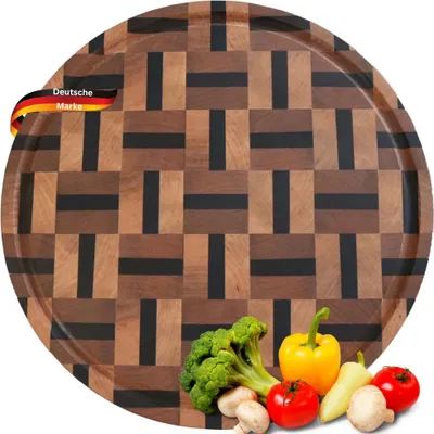 Produktbild von DELUKE® Schneidebrett Holz groß OELI [KLINGENSCHONEND] - 28cm ⌀ Birkenholz Brett | Holzbrett Küchenbrett Servierbrett rund