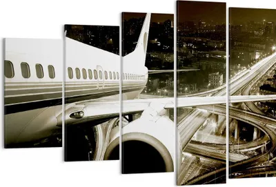 Produktbild von Bild auf Leinwand - Leinwandbild - Flugzeug Straßen Stadt - 150x100cm - Wand Bild - Wanddeko - Leinwanddruck - Bilder - Kunstdruck - Wanddekoration - Leinwand bilder - Wandkunst - EG150x100-0180