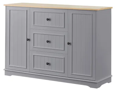 Zdjęcie produktu dla Komoda buffet w kolorze szarym, z 3 szufladami i 2 drzwiczkami, wymiary: 126 x 40 x 86 cm