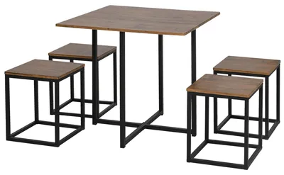 Immagine prodotto di Set Tavolo e 4 Sgabelli da Giardino in Metallo e Legno MDF