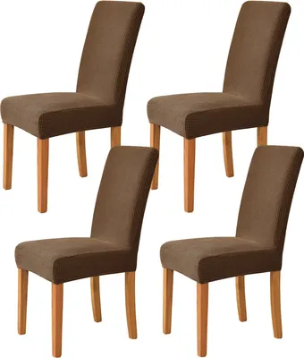 Produktbild von Stretch Stuhlhussen, Weiche Beschützer Stuhlhussen Anti-rutsch Stuhlhussen Stuhlbezug für Stuhl Esszimmer Für Bankett, Satz von 4, Tiefer Kaffee