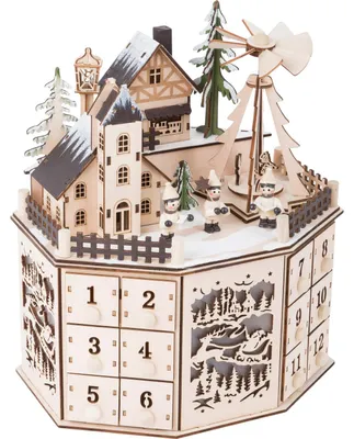 Holz-Adventskalender mit Pyramide, 24 Laden, beleuchtet