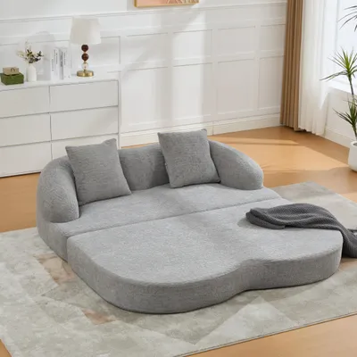 Produktbild von STILVORA Schnellsofa 2-in-1 für 2 Personen,Doppelschlafsofa mit ausklappbarer Schlaffunktion und 2 Kissen, 2-Sitzer Sofa,Chenille Sofa Hellgrau