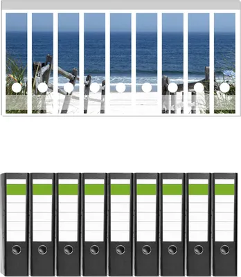 Produktbild von Wallario 9 Stück breite Ordner inkl. Klebeetiketten mit Motive Blick auf Strand -  Set mit Rückenschildern / Ordnerrücken Stickern