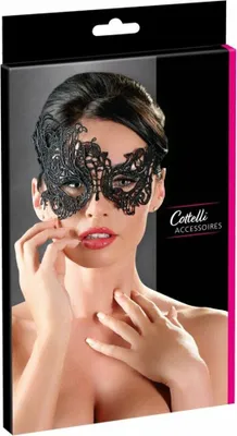 Zdjęcie produktu dla Cottelli Accessories czarna maska na oczy z haftem i koronkową wstążką