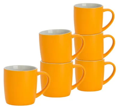 Produktbild von Argon Ta Kaffeetassen in matten Farben – 350 ml – Gelb – 6er-Pack – Robuste Teetasse aus Steingut, spülmaschinen- und mikrowellengeeignet