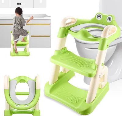 Produktbild von Klappbarer Kinder-Toilettenstuhl mit Treppe & PVC-Weichpolster – Rutschfeste Sitzhöhe