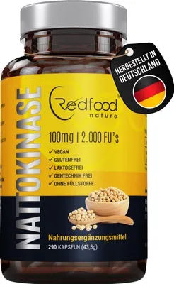 Produktbild von Redfood® Nattokinase | 290 Kapseln | 20.000 FU | ohne Vitamin K1 & K2 | sojafrei | vegan | labor