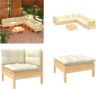 Produktbild von vidaXL 8 tlg. Garten Lounge Set mit Creme Kissen Massivholz Kiefer - Garten-Lounge-Set - Garten-Lounge-Sets - Gartenmöbel-Set - Gartenmöbel-Sets