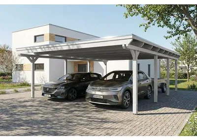 Produktbild von Doppelcarport SKAN HOLZ Emsland inkl. EPDM Folie, Pfostenanker 609 x 846 cm weiß