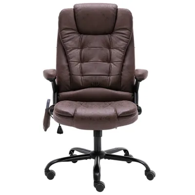 Image de vidaXL Chaise de bureau avec fonction massage Marron foncé aspect daim