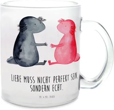 Produktbild von Mr. & Mrs. Panda Teetasse Axolotl Liebe - Transparent - Geschenk, Glasbecher, Axolot, Häferl, Trinkglas, Tee Tasse, Valentinstag, Pott