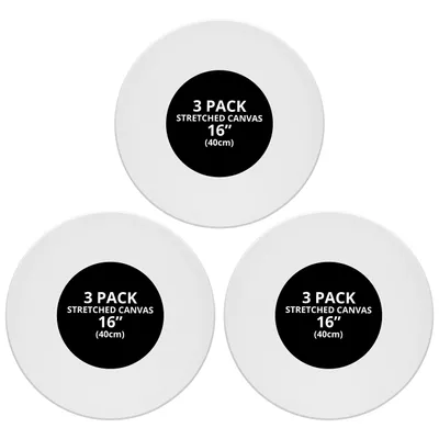 Produktbild von Belle Vous 3 Stk Blanko Leinwand Rund- 40cm Durchmesser - Vorbespannte Kreisrunde Leinwand Rahmen - Leinwand zum Ausmalen für Acrylfarben, Ölfarben,