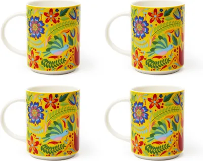 Image de Excelsa Set Von 4 mug Mexican Flowers 30 cl Porzellan Bunt
