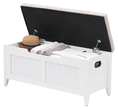 Immagine prodotto di Panca con spazio contenitore, 100 cm, bianca, con cuscino beige