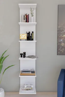 Zdjęcie produktu dla Regał ścienny z 6 półkami z płyty MDF, biały, 180 x 35 cm