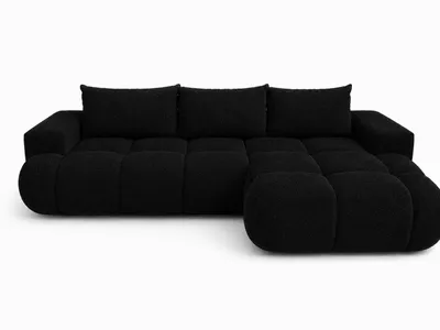 Produktbild von Ecksofa BUBBLE in Schwarz mit Schlaffunktion & Ottomane rechts, modernes Polstersofa, 275 × 73 x 170 cm, Liegefläche 160 × 216 cm, KI-generiertes Bild