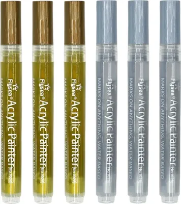 Produktbild von 6-teiliges Set Permanentmarker für die Bemalung von Steinen, Keramik, Glas, Holz und Stoff (Gold, Silber)