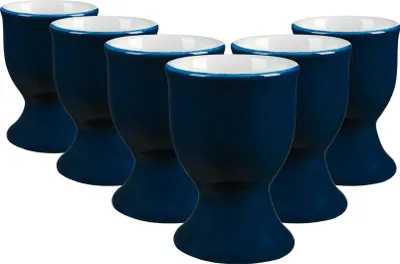 Produktbild von Argon Ta Farbige keramische Eierbecher - Moderner Stil PorzellanfrÃ1/4hstÃ1/4ck Harte weiche gekochte Eiern Tauchhalter - 5cm - Navy - Pack von 6