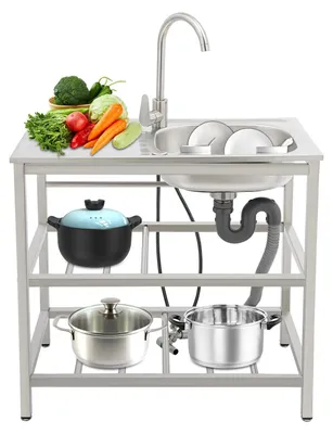 Zdjęcie produktu dla Wolnostojący zlew kuchenny z 2 półkami do przechowywania - 75 x 40 x 78 cm
